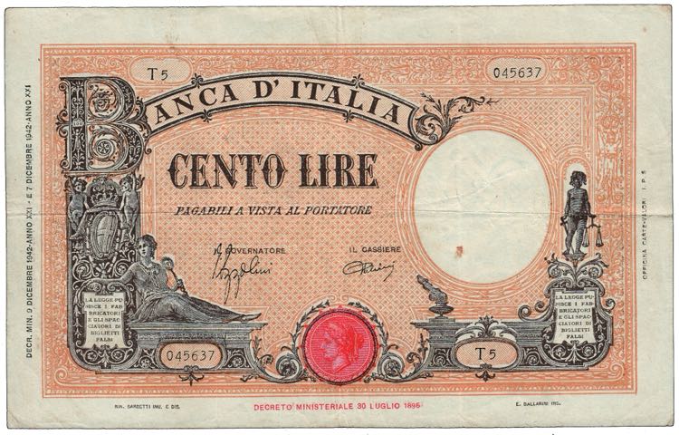 REGNO D’ITALIA - 100 Lire giallo ... 
