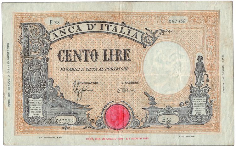 REGNO D’ITALIA - 100 Lire giallo ... 