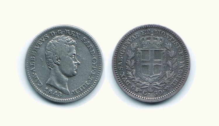 CARLO ALBERTO - 50 Centesimi 1843 ... 