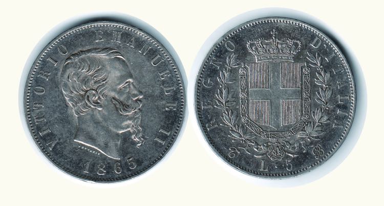 VITTORIO EMANUELE II - 5 Lire 1865 ... 