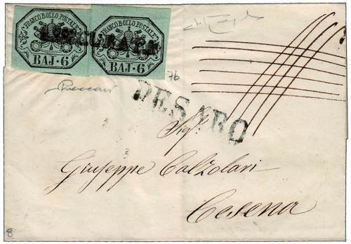 1852 -  PESARO, lineare ASSICURATA ... 