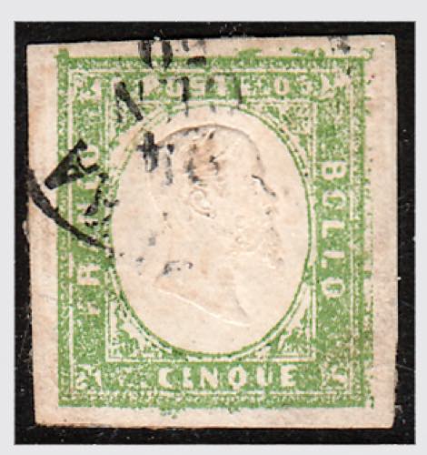1859 -  5 c. verde giallo  stampa ... 