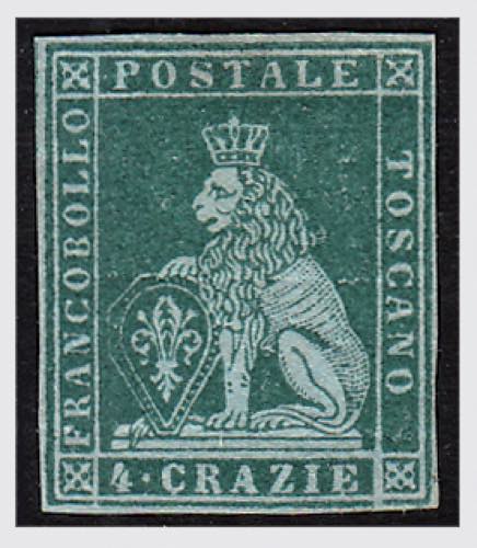 1851 -  4 cr.verde azzurro su ... 