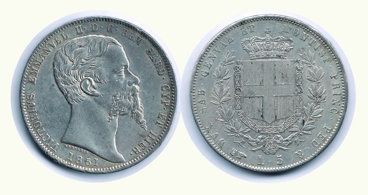 VITTORIO EMANUELE II - 5 Lire 1851 ... 