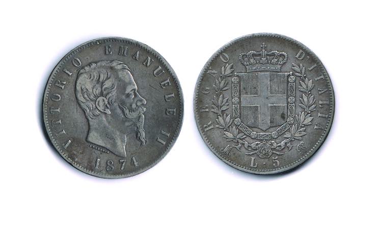 VITTORIO EMANUELE II - 5 Lire 1874 ... 