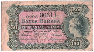 BANCA ROMANA - 50 Cent. 06/11/1872 - Gav. ... 