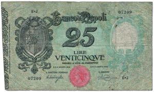 BANCO DI NAPOLI - 25 Lire - Decr. 17/08/1918 ... 
