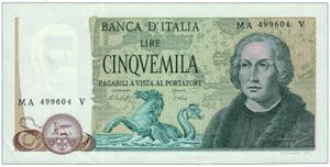 REPUBBLICA ITALIANA - 5.000 Lire Colombo - ... 