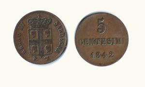 CARLO ALBERTO - 5 Cent. per la Sardegna.  Ae ... 