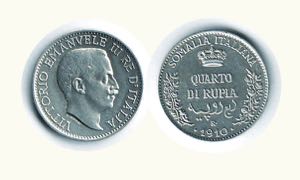 VITTORIO EMANUELE III - ¼ di Rupia 1910 - ... 