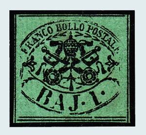 1852 -  1 baj verde azzurro (2A) fresco e ... 