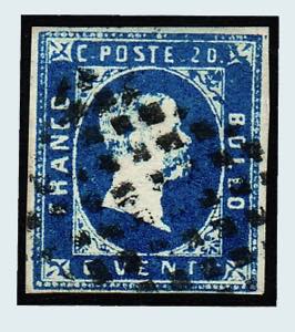 1851 -  20 c. azzurro vivo (2d)  IV riporto. ... 