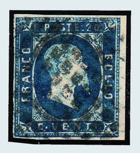 1851 -  Prima tiratura, 20 c. azzurro vivo ... 