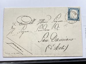 1856 -  20 cent.celeste (15f) su lettera da ... 