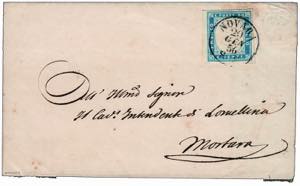 1856 -  20 c. celeste (15f) su lettera da ... 