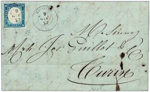 1856 -  20 c.celeste vivace (15h) su lettera ... 