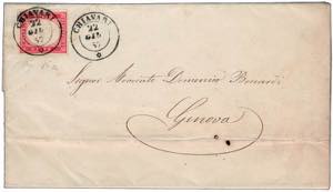 1857 -  40 cent. vermiglio (16a) su lettera ... 