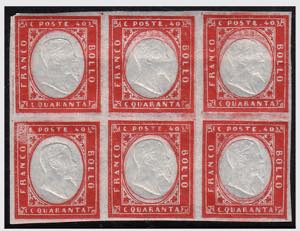 1861 -  40 c.rosso carminio (16D) blocco di ... 