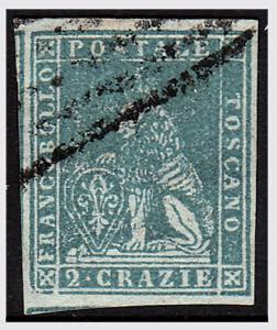 1851 -  2 cr. azzurro chiaro su grigio (5) ... 