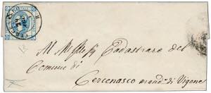 1863 -  CERCENASCO (p.R1) su 15 c.azzurro II ... 