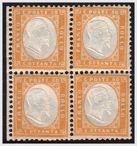 1862 -  80 c. giallo arancio (4) in blocco ... 