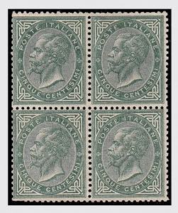 1863 -  Tiratura di Torino, 5 c.verde grigio ... 