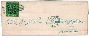 1855 -  5 c. verde (1) su lettera da Modena ... 