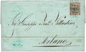 1858 -  25 c. camoscio chiaro (4) su lettera ... 