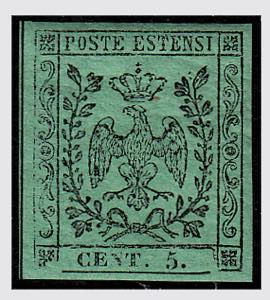 1852 -  5 c. verde con punto dopo le cifre ... 