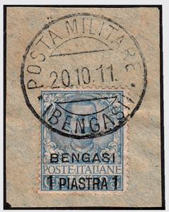 1901 -  BENGASI, 1 pi. Su 25 c. azzurro (1) ... 