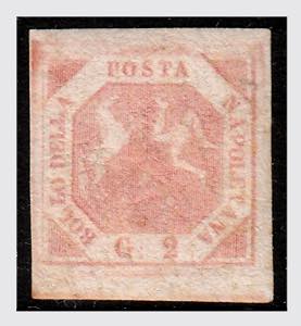 1858 -  2 gr.rosa chiaro, I tavola (5) gomma ... 