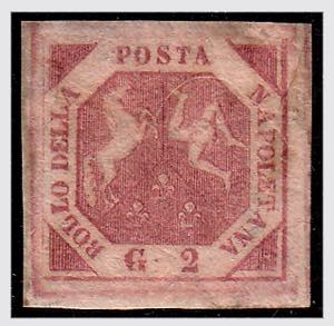 1858 -  2 grana carminio vivo, I tavola (5f) ... 