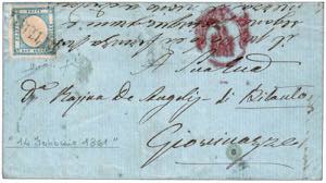 1861 -  2 gr. azzurro (20b) su lettera da ... 