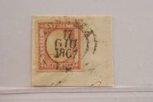 1861 -  5 gr.lilla (21c) su frammento, ... 