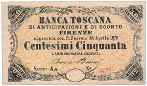 BANCA TOSCANA - 50 Cent. - R.D. 24/4/1870.   ... 