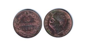 UMBERTO I - 10 Cent. 1894 Bi - Rame rosso - ... 