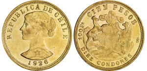 Chili - 100 pesos 1926Au ; 20.36 ... 