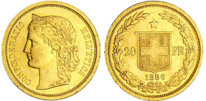 Suisse - 20 francs 1886Au ; 6.44 ... 