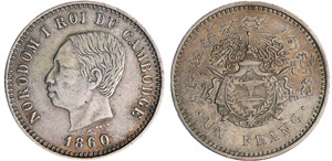 Cambodge - Norodom I (1860-1904) - 1 franc ... 