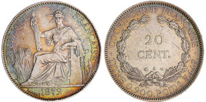 Cochinchine - 20 cent 1879 AAr ; 5.41 gr ; ... 