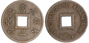 Cochinchine - Sapèque 1879 ABr ; 1.96 gr ; ... 