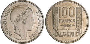 Algérie - 100 francs 1950 essaiCu-Nk ; ... 