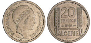 Algérie - 20 francs 1949 essaiCu-Nk ; 5.58 ... 