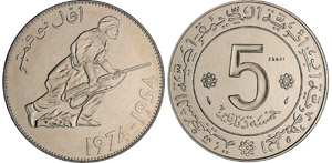 Algérie - 5 francs 1974 essaiNi ; 12.03 gr ... 