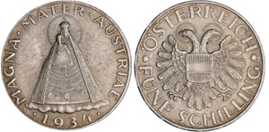 Autriche - 5 schilling 1934Ar ; 14.96 gr ; ... 