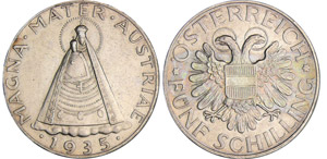 Autriche - 5 schilling 1936Ar ; 14.96 gr ; ... 