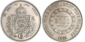 Brésil - 2000 reis 1865Ar ; 25.42 gr ; 37 mm