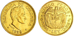 Colombie - 5 pesos 1926 (Medellin)Au ; 7.97 ... 