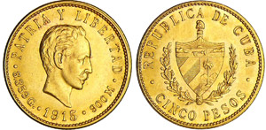 Cuba - 5 pesos 1915Au ; 8.36 gr ; 21 mm