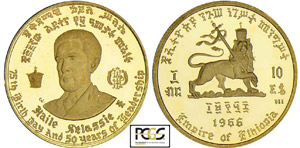 Ethiopie - 10 dollars 1966Au ; 4.00 gr ; 20 ... 